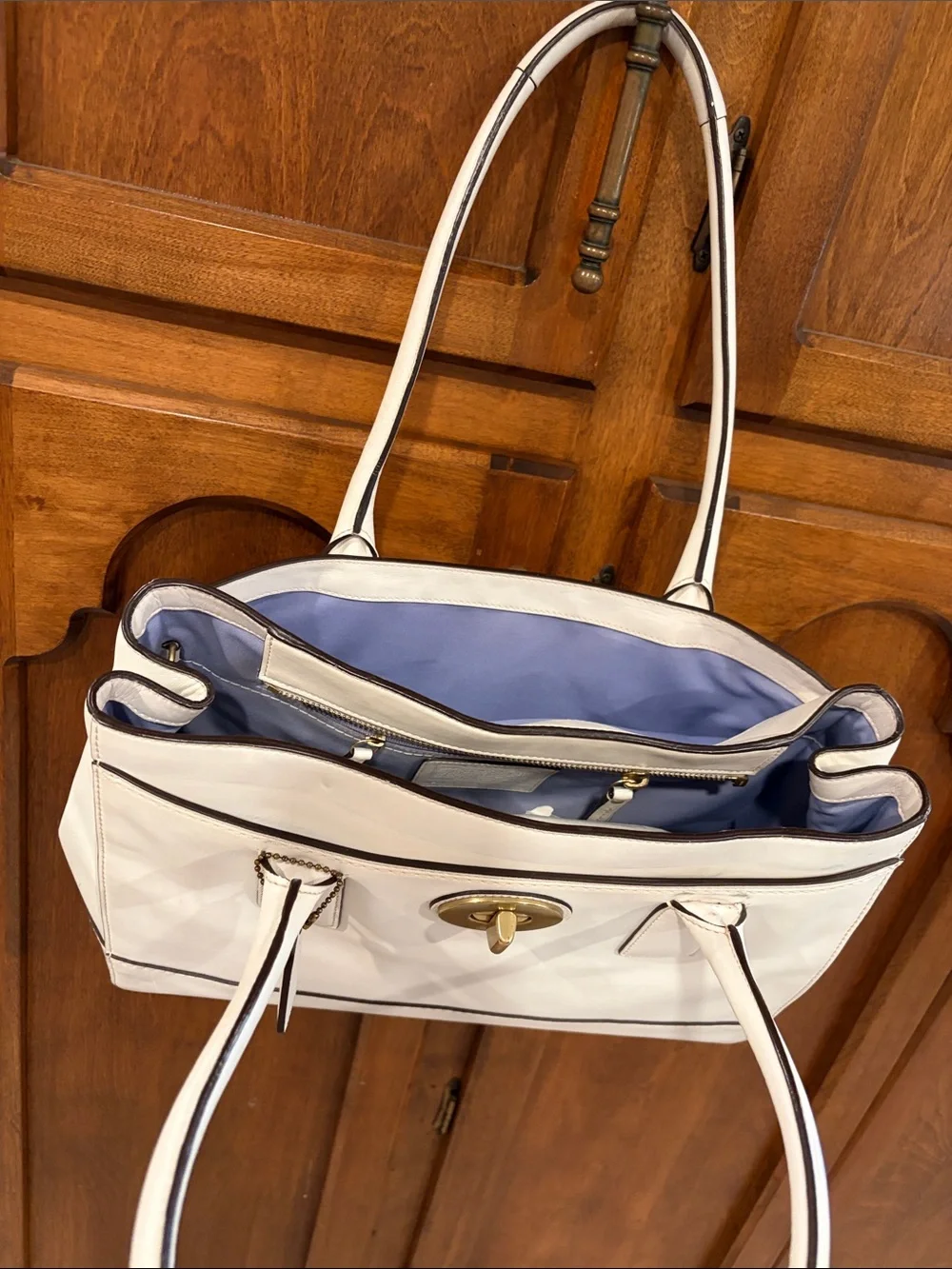 Coach Cream Leather Tote with Gold Turn-Lock
